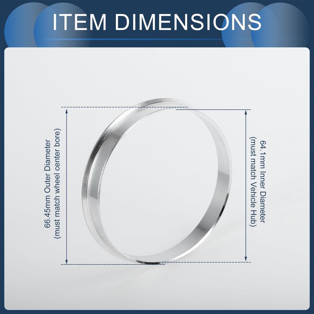 INFINAUTO Hub Centric Rings 64.1mm Inner to 66.45mm Outside Diameter Vehicle Wheel Hub Rings Aluminum Alloy 4pcs