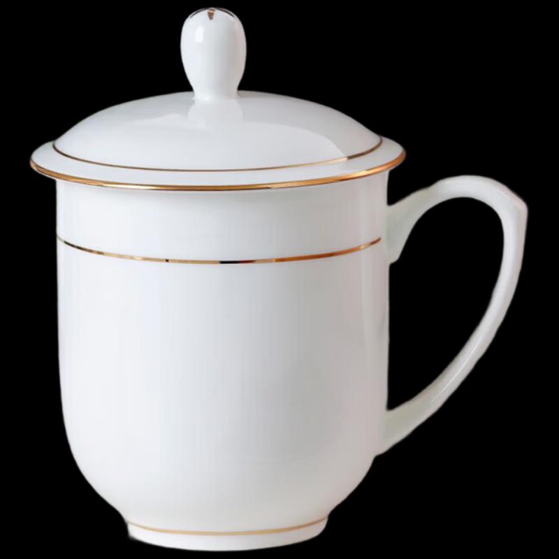 Hu Xin Ceramic Lidded Tea Cup with Gold Rim