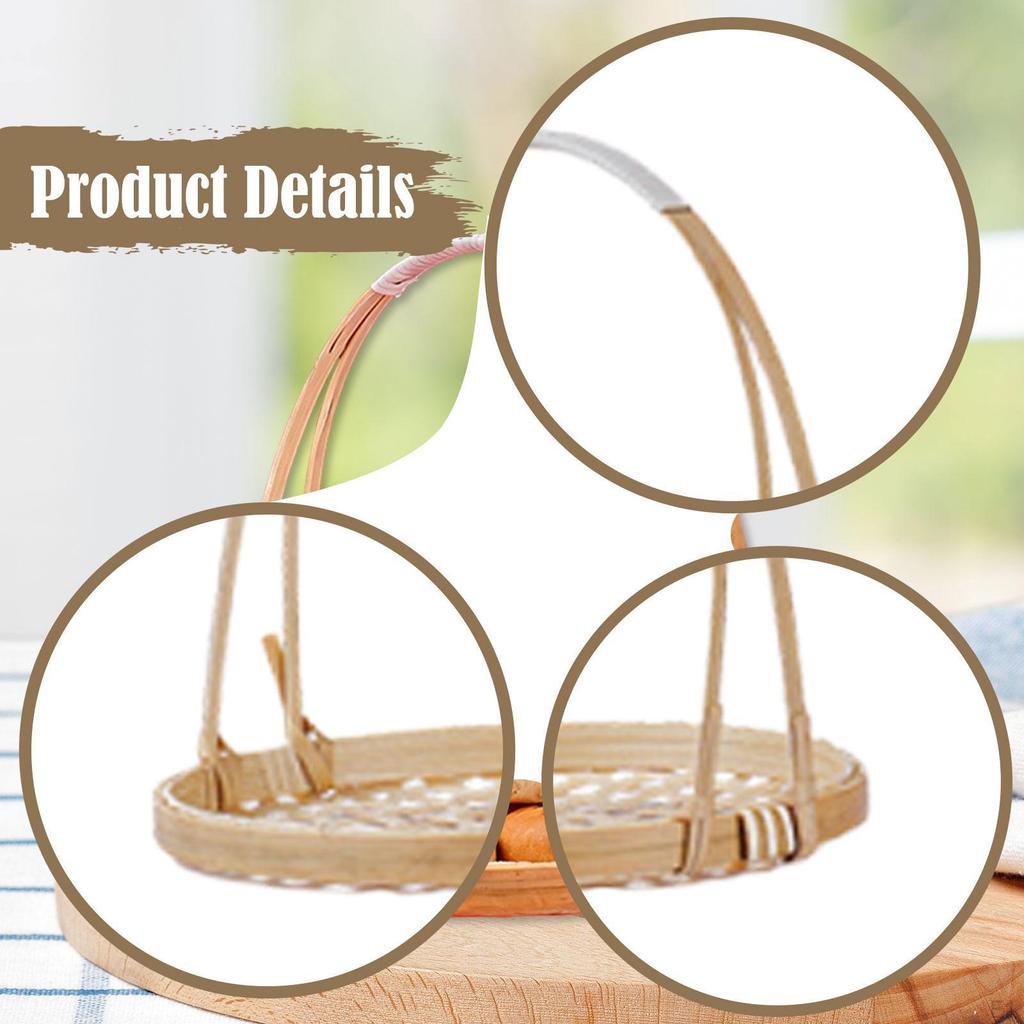 Woven Bamboo Snack Basket Food Display Serving Tray Multipurpose Organizer Portable with Handle