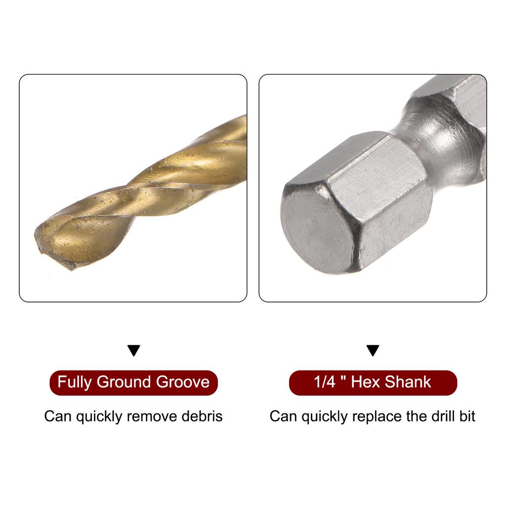 10/24pcs Twist Drill Bit with 1/4" Hex Shank Drill Bits M35 High Speed Steel Titanium Drill Bits for Wood Stainless Steel Metal