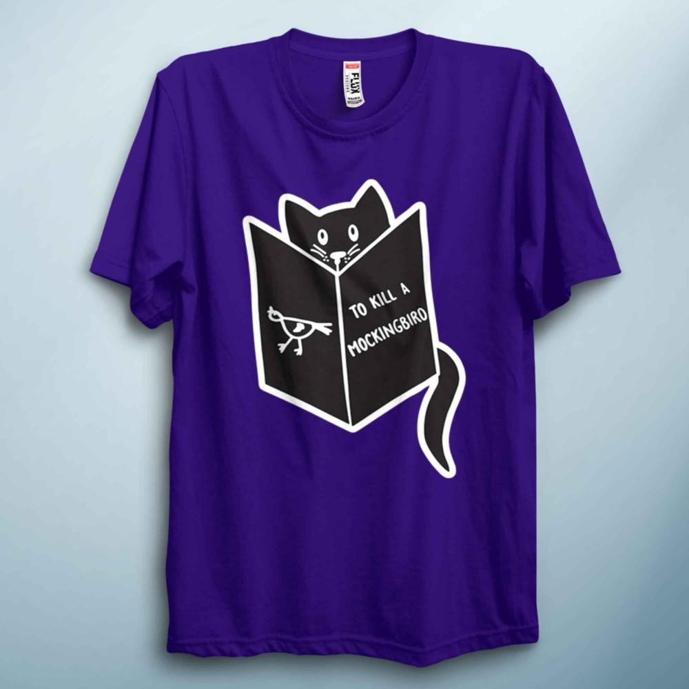 Funny Cat Reading Shirt Dark Humour Book Lover Mockingbird T Shirt S