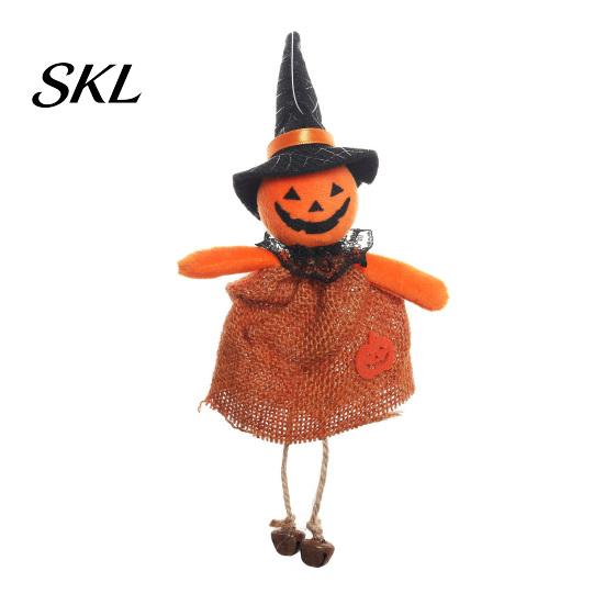 Decorative Witch Statue Halloween Hanging Decoration, Spooky Pumpkin/Ghost/Witch/Black Cat Doll Ornament with Centerpiece Decoration Burlap Skirt for