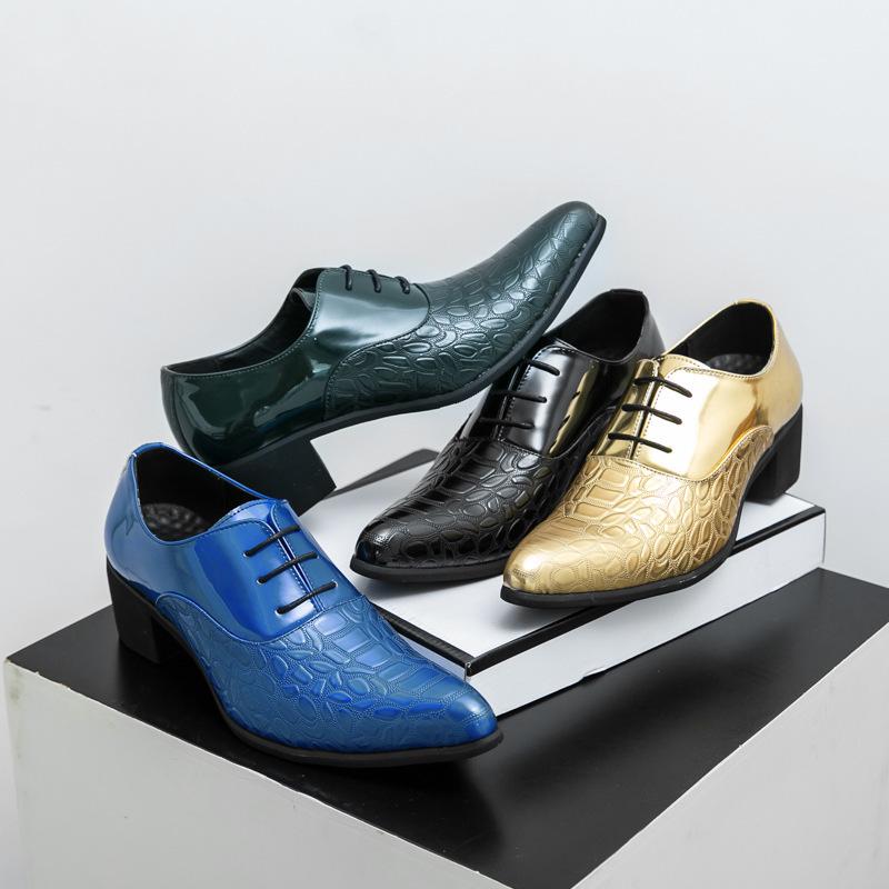 Men's Plus Size Patent Leather High Heels: Multi-Color, Height-Increasing, Pointed Toe, Lace-Up Casual Business Shoes