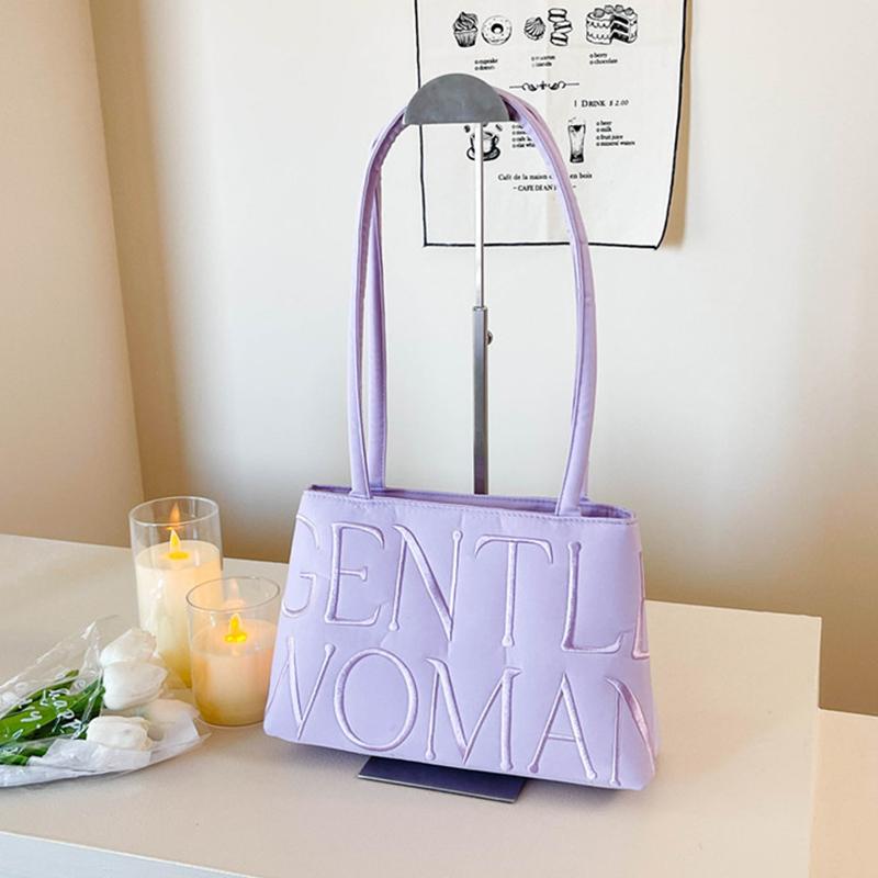 Embroidery Nylon Women Shoulder Bag Large Capacity Stylish Versatile Tote Bag фиолетовый
