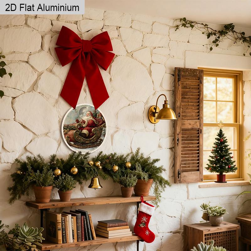 2D Flat Rustic Aluminium Christmas Sign - Navidad Figurine Ornaments with Santa Claus Pattern - Ideal for Front Door, Wall, Porch, Fence Decor
