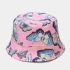 Spring Cotton Cartoon Butterfly Print Bucket Hat Fisherman Hat Outdoor Travel Sun Cap for Men and Women 115
