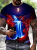 Men's 3D Night & Waterfall Print T-Shirt - Casual Crew Neck, Short Sleeve Tee for Summer Streetwear