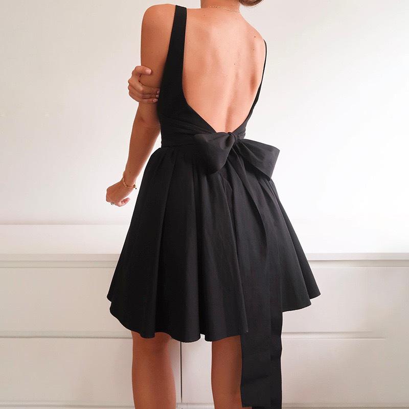 2024 Spring European & American Style Women's Solid Backless Lace-Up Bow Sling Dress