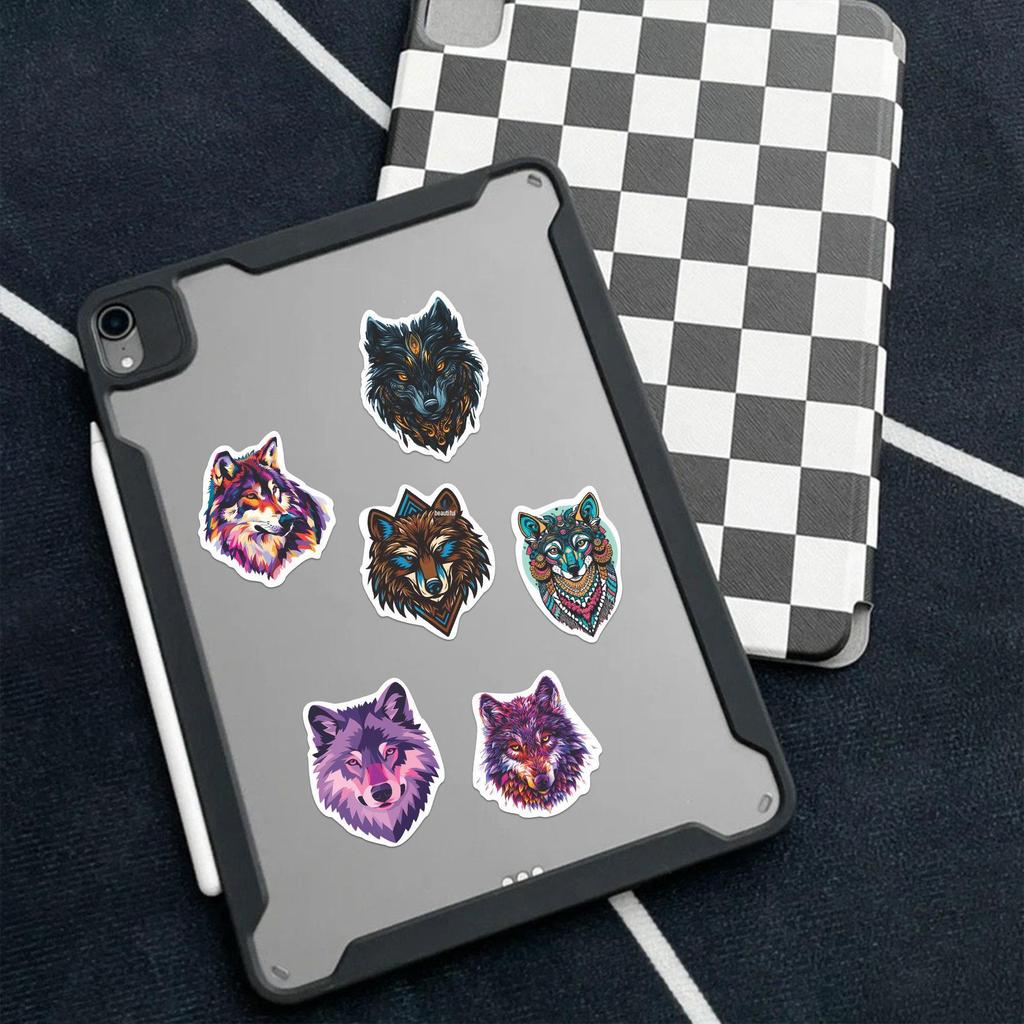 50 Sheets Wolf Cartoon Stickers: Waterproof, DIY, Decorative for Notebooks & Suitcases.