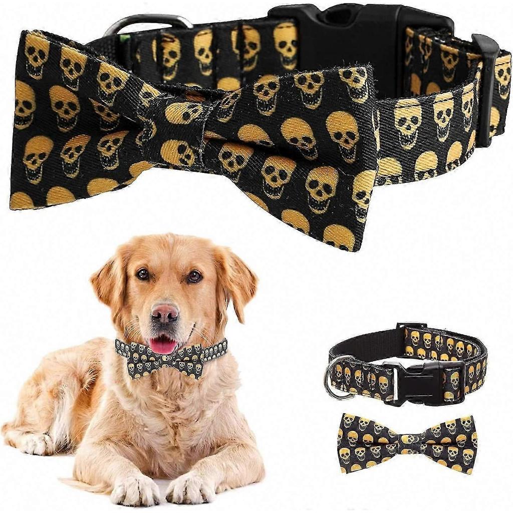 Lustige Totenkopf Fliege Hundehalsband Verstellbar für Halloween, Hundeparty, Haustier Fotoshooting