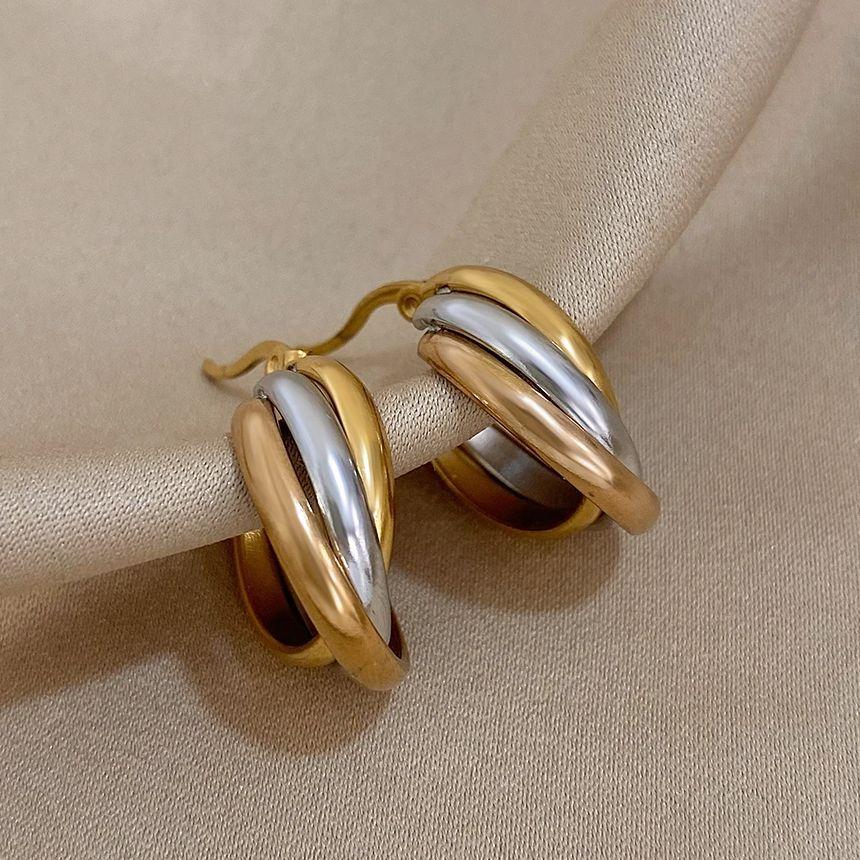 Cercei Rotunzi Rasuciti in Forma de U din Otel Inoxidabil la Modă pentru Femei Cercei Metalici Clasici în Trei Culori Rezistenți la Apă Bijuterii de Petrecere