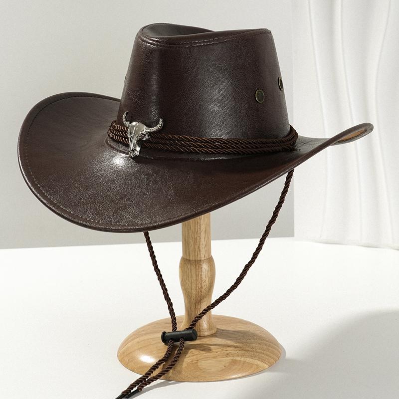Vintage Faux Leather Western Cowboy Hat For Men Women Outdoor Gentleman Cowgirl Jazz Hats Sombrero Hombre