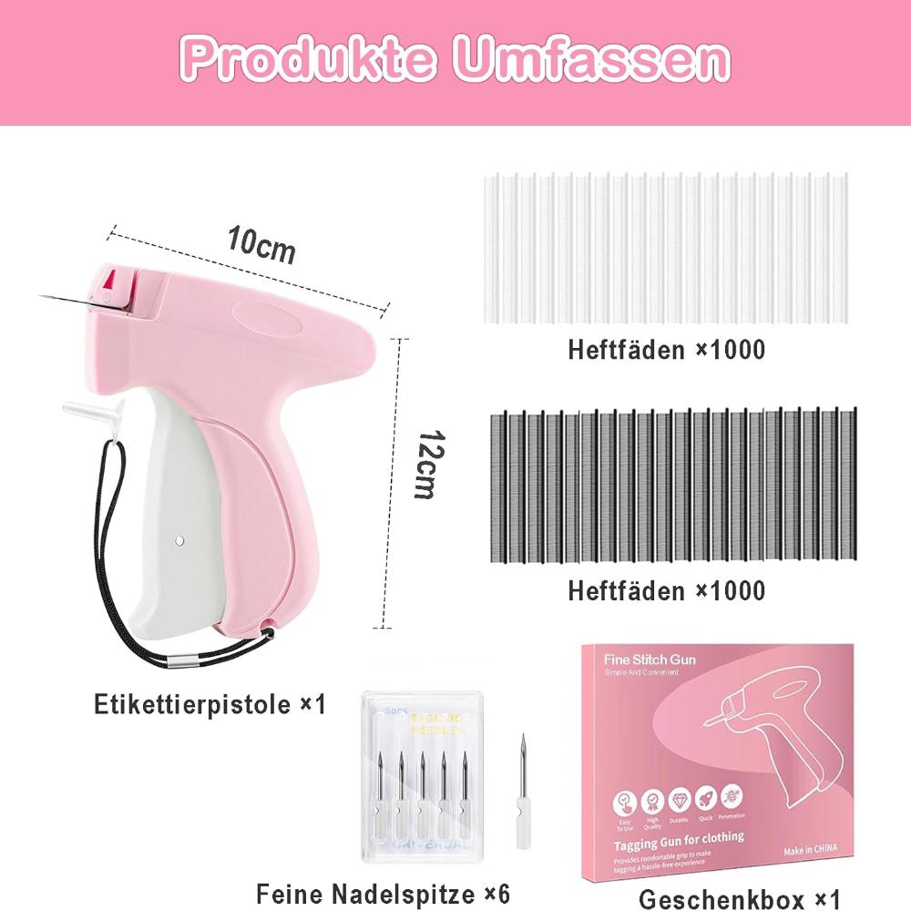 Labeling Gun for Clothing,Portable Sewing Gun for Fast Clothing Fixing,Contains 6 Spare Needles, 1000 Black Fasteners and 1000 White Fasteners