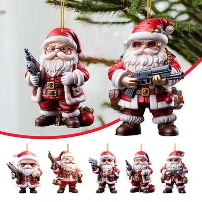 Acrylic Flat 2D Christmas New Domineering Santa Claus Holiday Pendant Car Rearview Mirror Pendant Christmas Tree Pendant