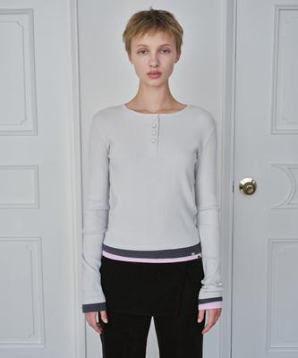 Simeteuligpeosenteu Layered Henley Neck Top / Light Gray