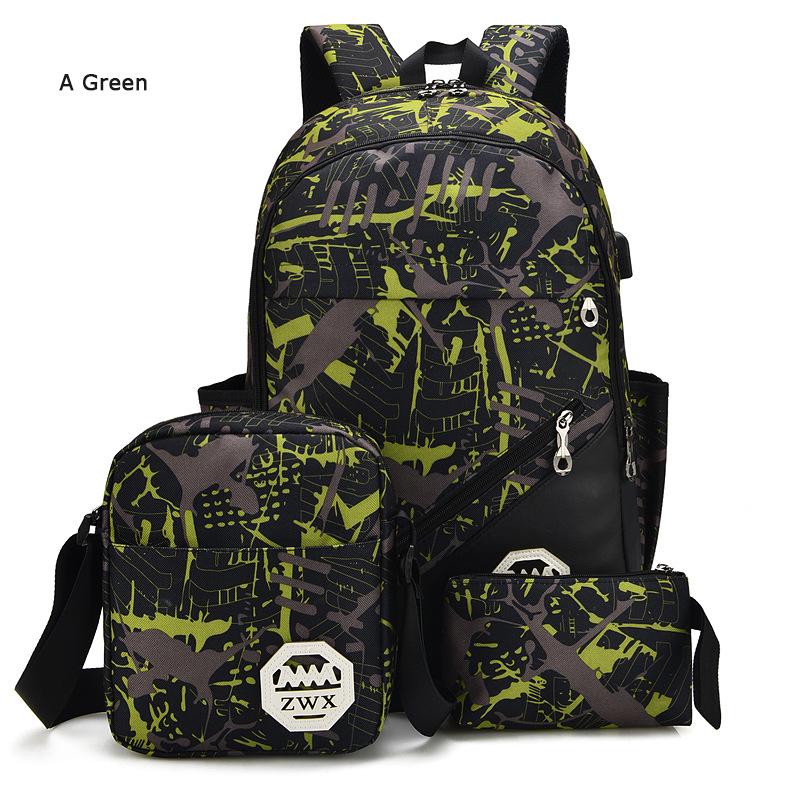3 pcs /set USB Male backpack high school bags for women travel men school backpacks boys one student shoulder bag sac mochila