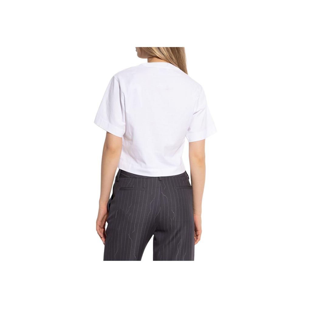 Off-White Logo Embroidered Short Sleeve T-Shirt Women Tops White OWAA090F24JER0010145