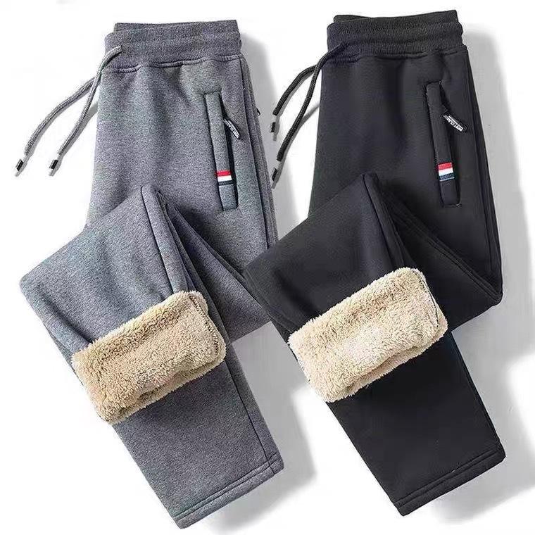 Pantaloni da jogging da uomo in pile pesante foderato in lana d'agnello: Caldo, Vestibilità Larga, Spesso, Taglie Forti, Autunno/Inverno, Sportivo & Casual.