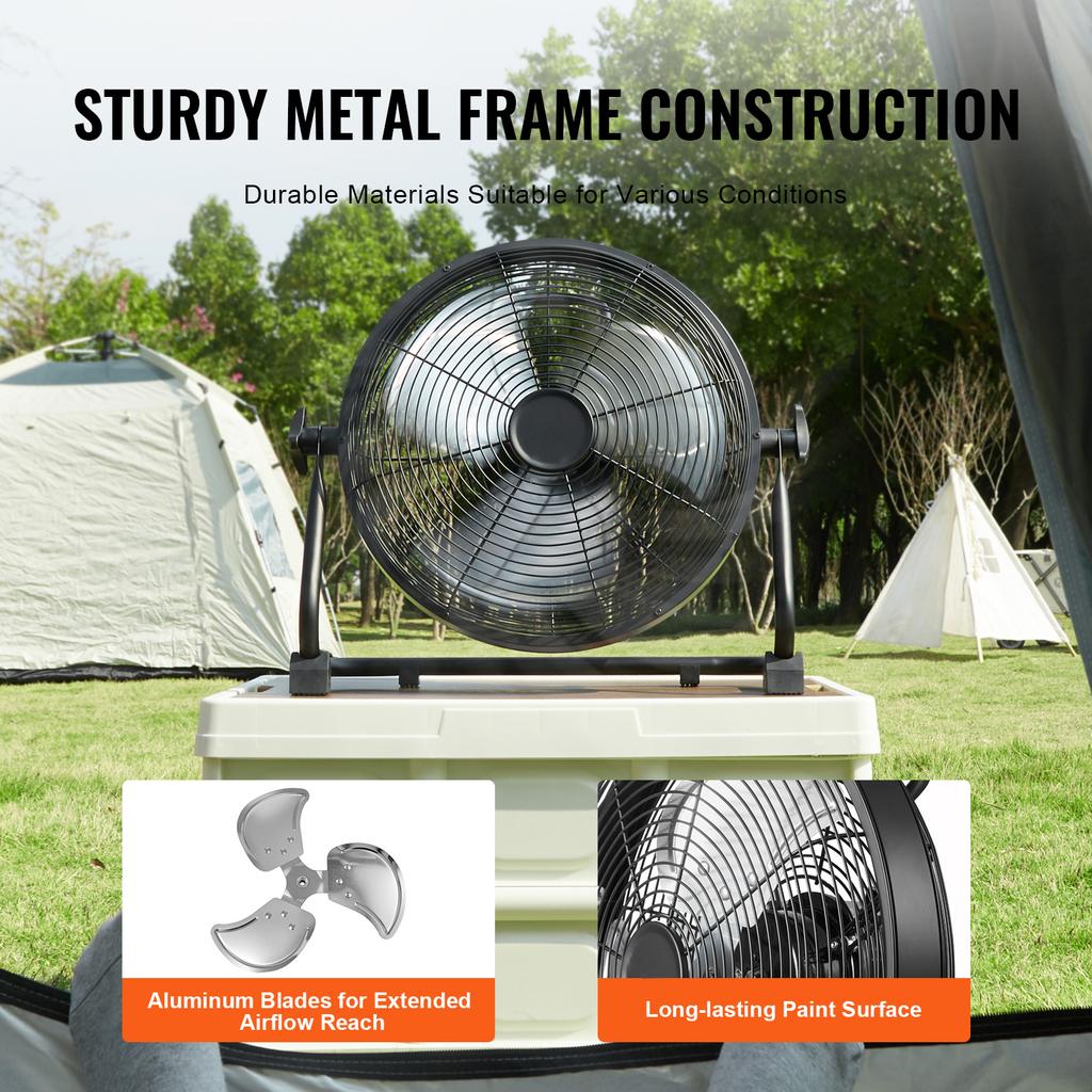 SucceBuy Cordless Fan Portable Degree Manual Pivoting Regulation HighVelocity Cordless Fan Heavy Duty Metal Industrial Floor Fan