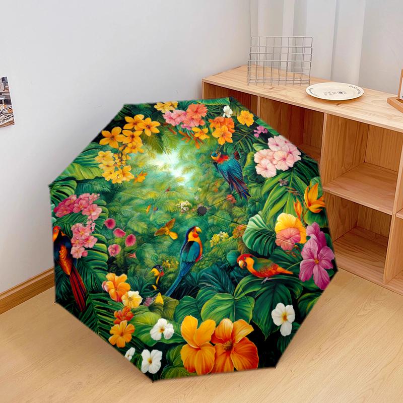 1 PC Automatic Folding Umbrella - Macaw Pattern, Portable & Foldable Design with 8 Ribs, Christmas Birthday Gifts