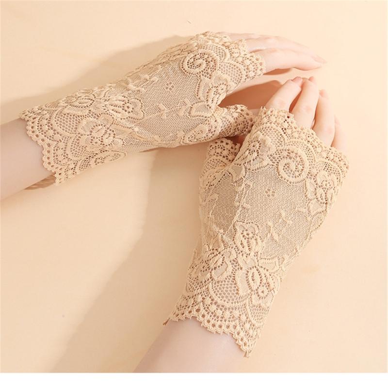 Bridal Gloves With Delicate Lace Design Half Finger Coverage Perfect For Church Outdoor Ceremonies