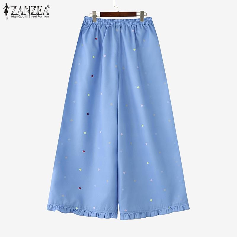 ZANZEA Women Casual Elastic Waist Loose Polka Dot Print Cropped Pants