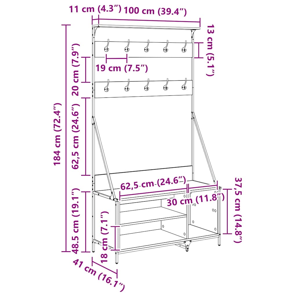 Clothing Rack with Shelf Black Oak Effect 100 X 41 X 184 Cm