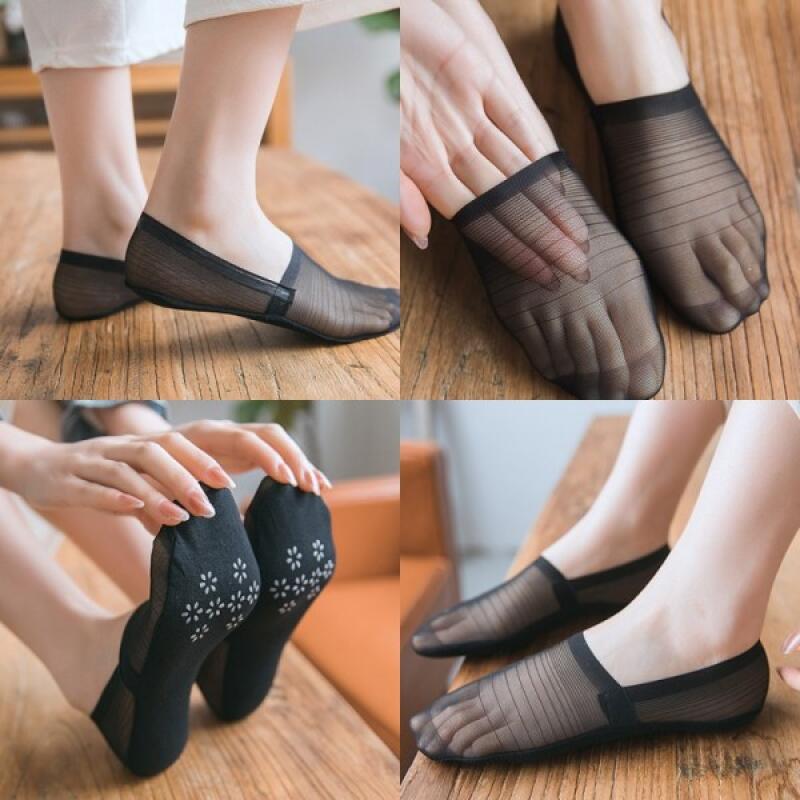 Non-slip 360-degree mesh socks for women s summer fake socks black