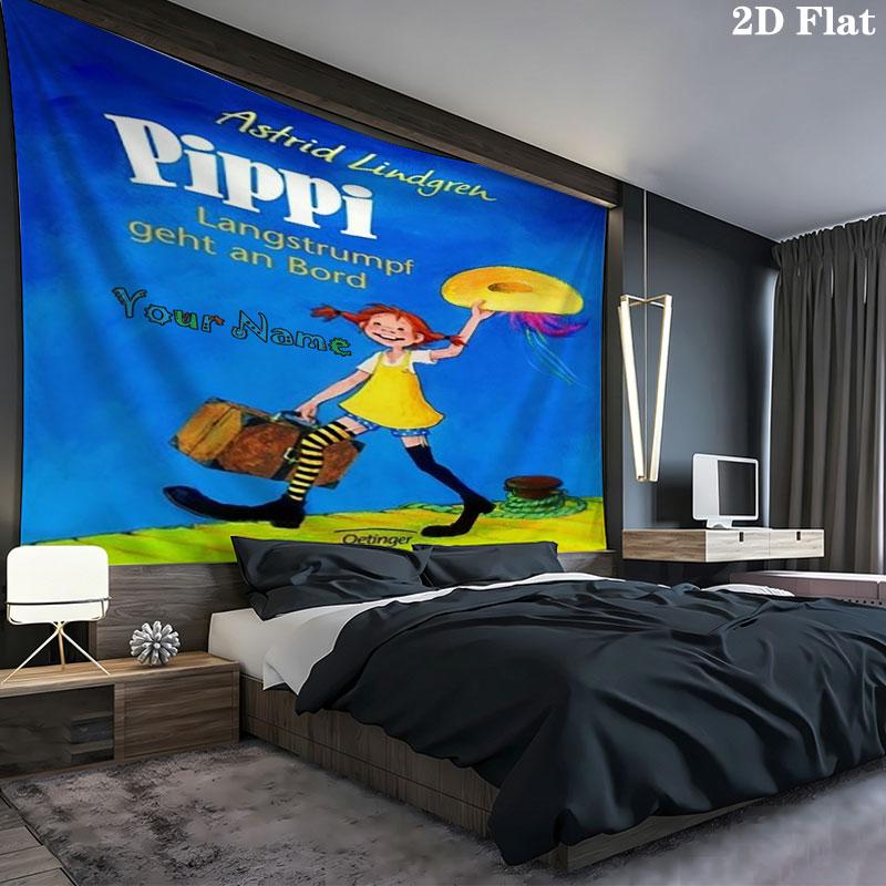 Pippi Longstocking Custom Name Wall Tapestry Aesthetic Wall Hanging Printed Fabric Blanket Decorative Tapestries for Bedroom Living Room Home Decor