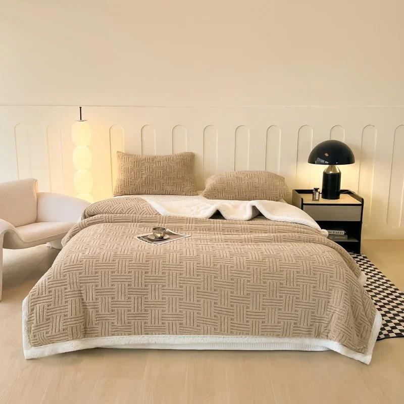 Taft Lamb Fleece Blanket Double Layer Thickened Jacquard Blanket Multifunctional Casual Nap Blanket