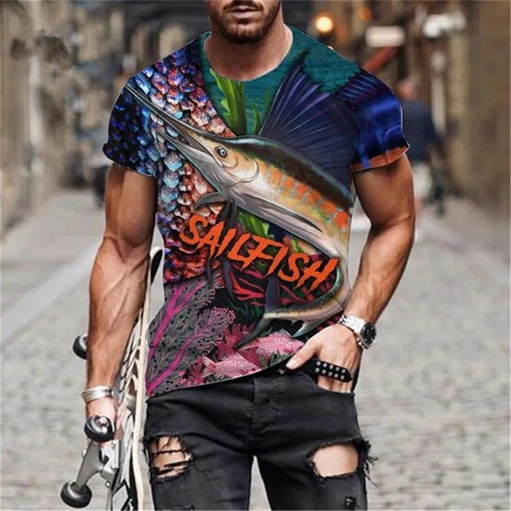 3D Printed Summer Fashion Outdoor Fishing  T-Shirt Europe And America Casual Retro Street Style Round Neck Short Sleeve Men Tees
