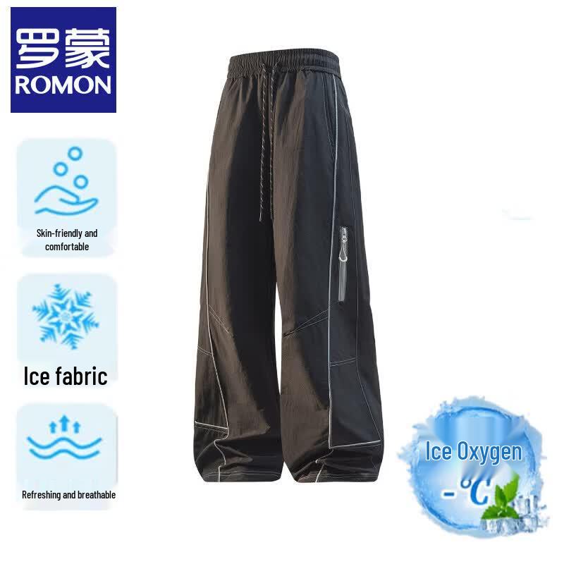 ROMON Men's Ice Silk Wide-Leg Casual Pants
