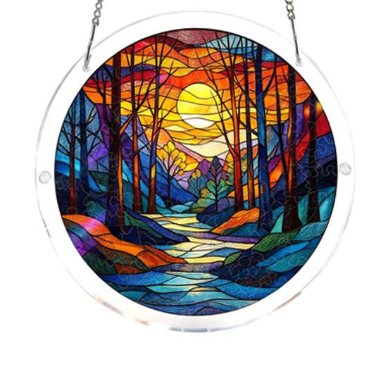 

Acrylic Jigsaw Puzzle Suncatcher Stained Glass Window Hanging Ornament DIY Puzzles Sun Catcher Panel for Home Decor Gifts for Mom Friends O