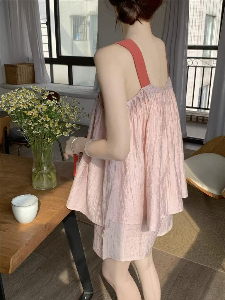 Pijama camisola dulce de alto valor estético, pantalones cortos de verano y ropa para el hogar, se puede usar como un conjunto de dos piezas