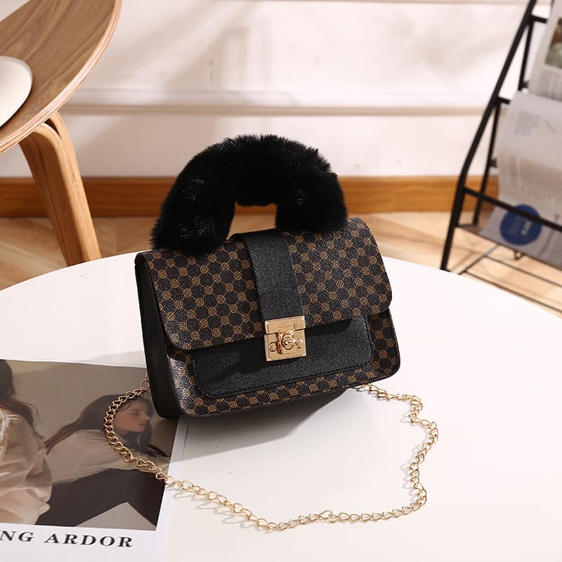 

Women s Vintage Plush Handbag Crossbody Bag чёрный