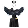 Mens Halloween Angel Costume One Shoulder Strap Ruffle Skirt Feather Angel Wings Hair Hoop Set