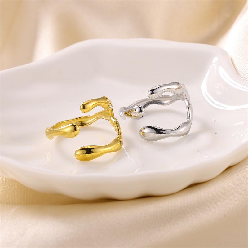 Euro-American Geometric Asymmetric Stainless Steel Crossover Ring