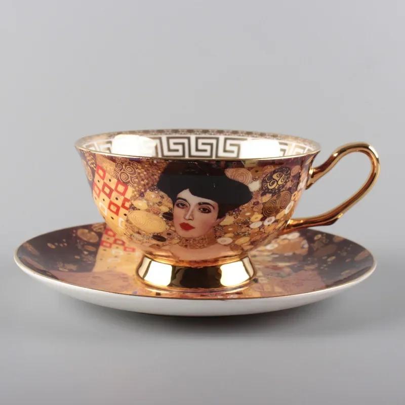 European Coffee Cup Saucer Bone China Ceramic Cup Water Cup Afternoon Tea Cups Gift Practical Gold Handle  with Saucer