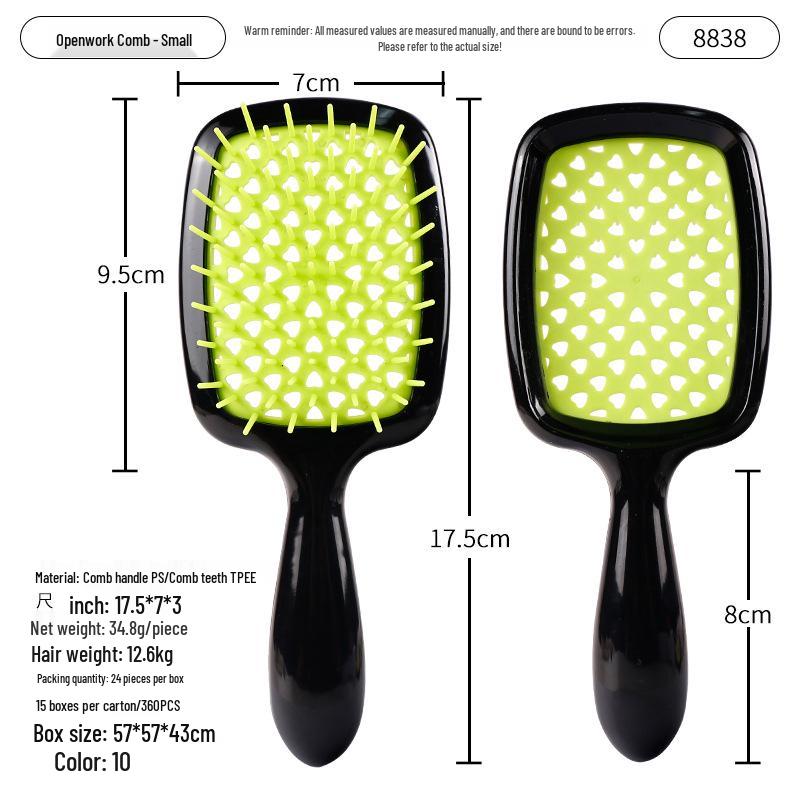 

Маленькая расческа-сетка с полыми квадратами для распутывания мокрых/сухих волос - Массаж кожи головы и укладка OPP Bag Packaging