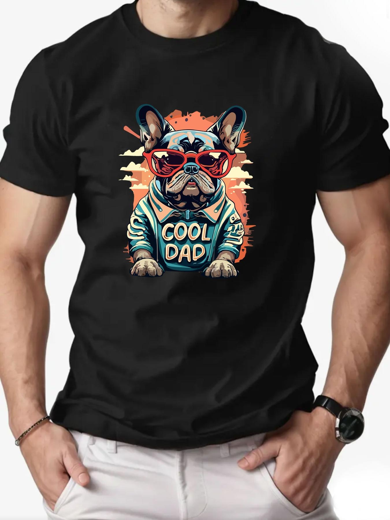 Men s Puppy Print Summer Casual Round Neck Short Sleeve T-Shirt L чёрный