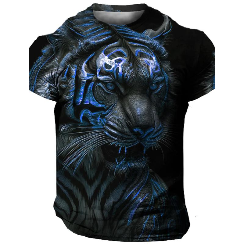 Flame Animal Pattern 3D Printing Fashion Men's Outdoor Sports Short Sleeve T-shirt Plus Size Men's Shirt Casual Personality Tren