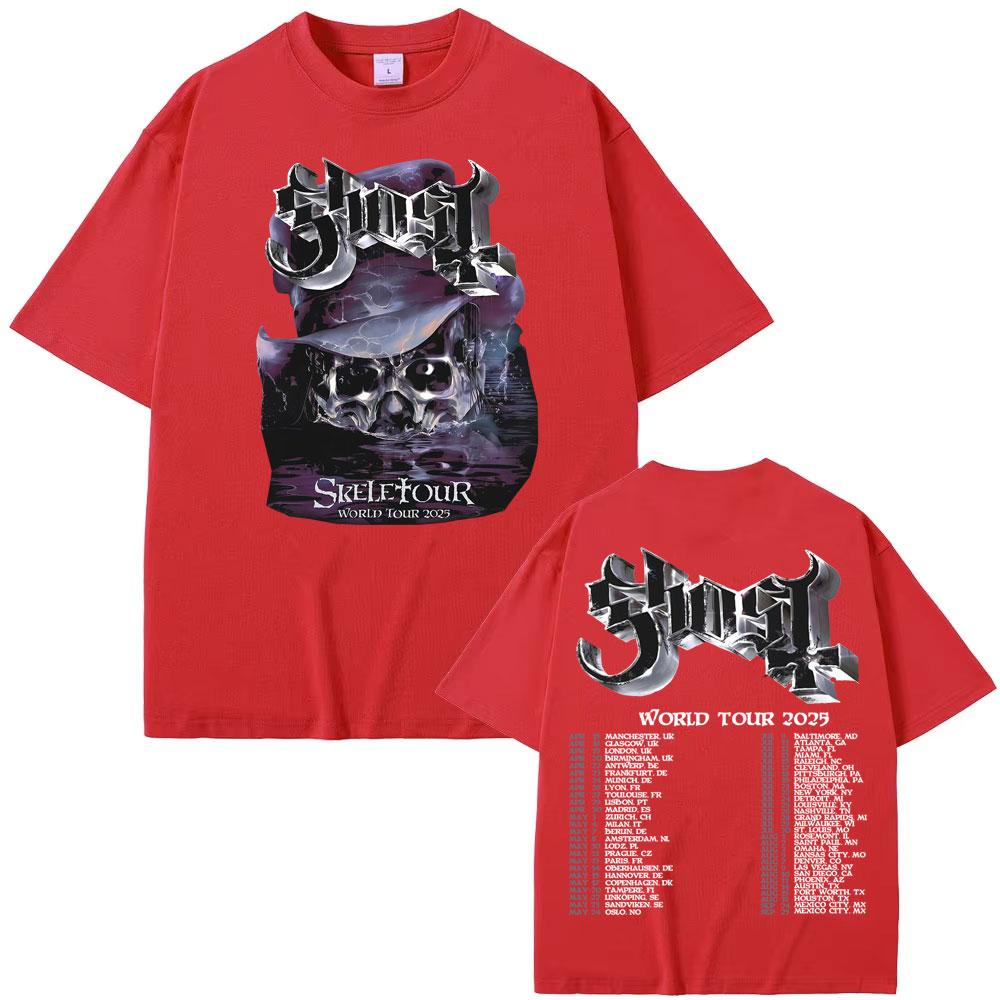 

Band Ghost Skeletour World Tour 2025 Print T-shirt Men Women Harajuku Vintage Gothic T-shirts Summer Loose Short Sleeve T Shirts 2XL