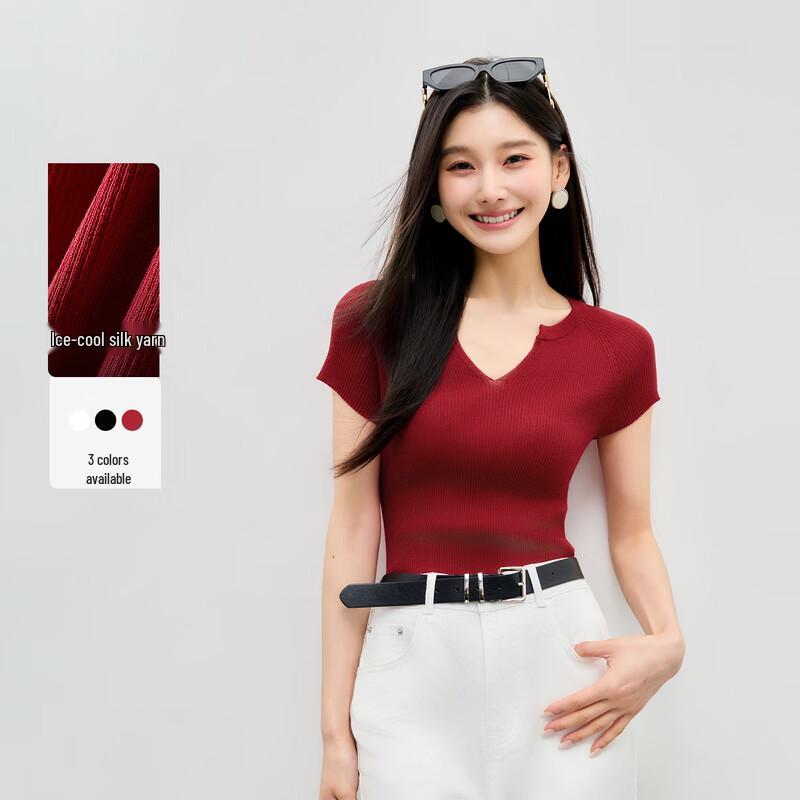 

Women s V-Neck Slim Fit Short Sleeve Knit Top S