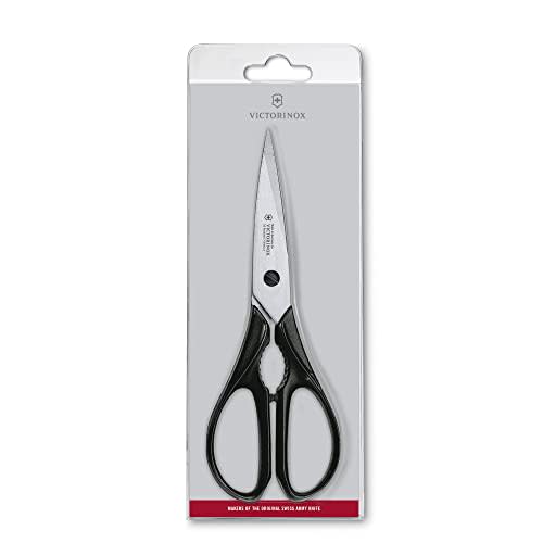 VICTORINOX kitchen scissors, multi-purpose scissors for opening jars and cracking nuts, black, uses microwave blades for sharpness, multi-functional,