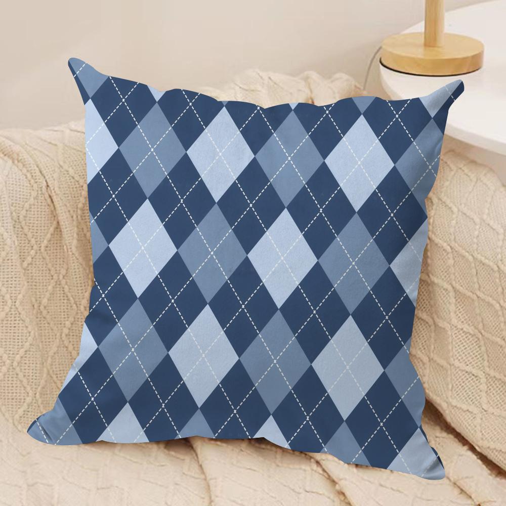 Blue diamond pattern Cushion Cover Soft Plush Fabric DoubleSided Printed Cushion Covers for All Seasons Modern HomeDecor Gift