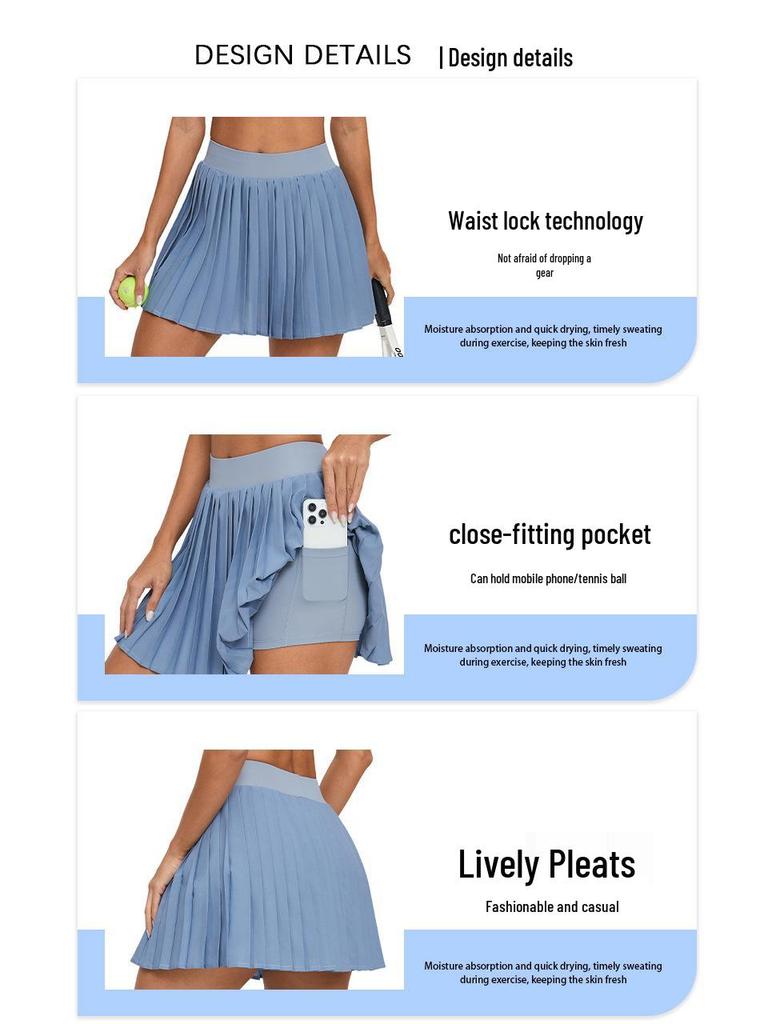 Pleated Low Waist Anti-Exposure Running & Fitness Tennis Skirt with Pockets