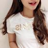 adidas Folie Linear Einfach Gold Buchstaben Druck Rundhals Kurzarm T-Shirt Damen Oberteile Weiß CV4567