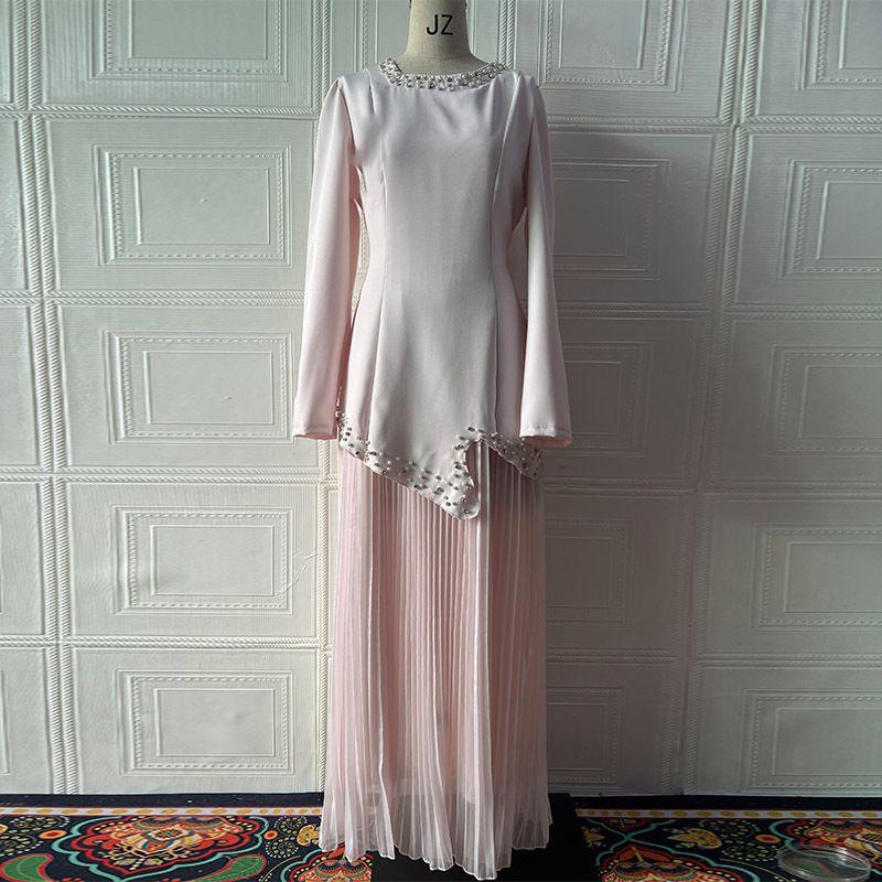 

2025 Summer New European and American Fashion Temperament Niche Pleat Party Banquet Sequins Dress Pink S