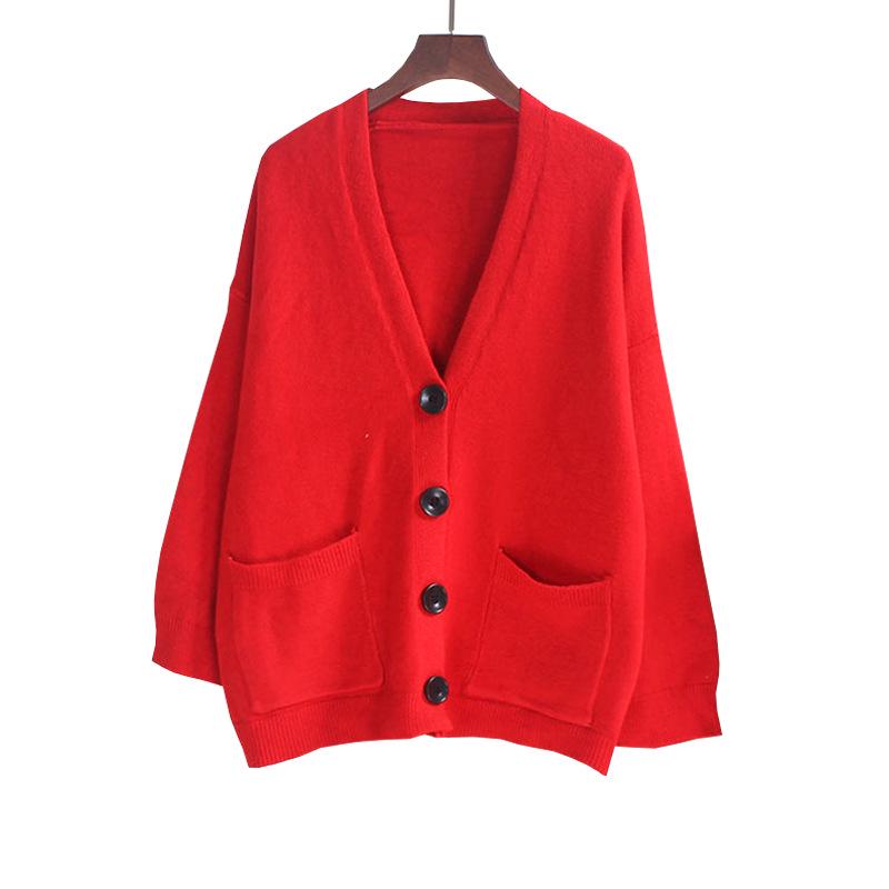 Women's Solid Color V-Neck Knit Cardigan for Spring and Autumn