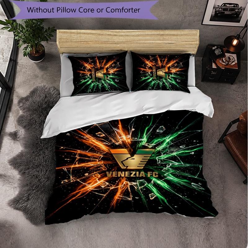 Venezia FC Football 3 Piece Bedding Set Soft Duvet Cover Set with Pillowcases Printed Bedroom Decor Set for Home